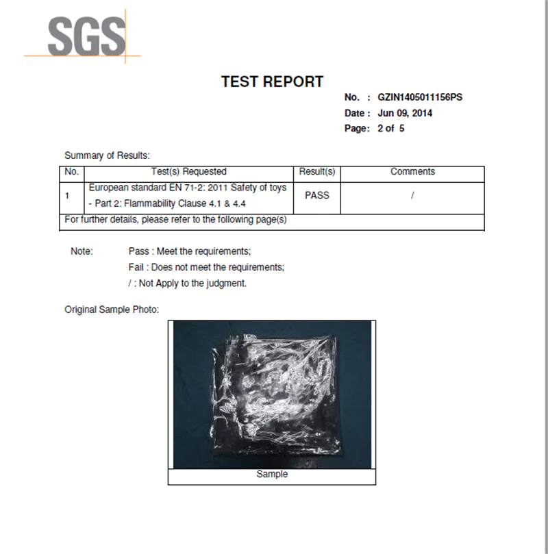 SGS Certificate for 0.5mm transparent pvc meet the EN71-2: 2011 standard
