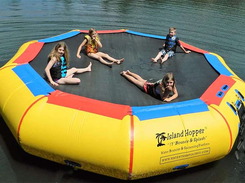 swing inflatable lake trampoline supplier for children